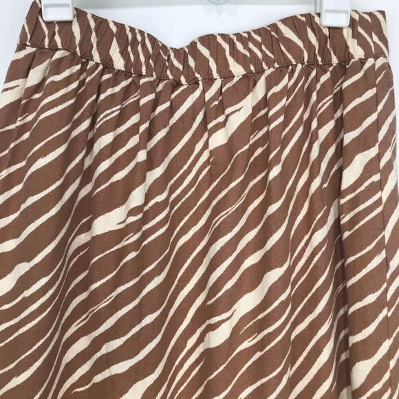 A New Day Khaki Cream Zebra Stripe Linen Blend Midi Wrap Skirt NEW - Picture 11 of 16
